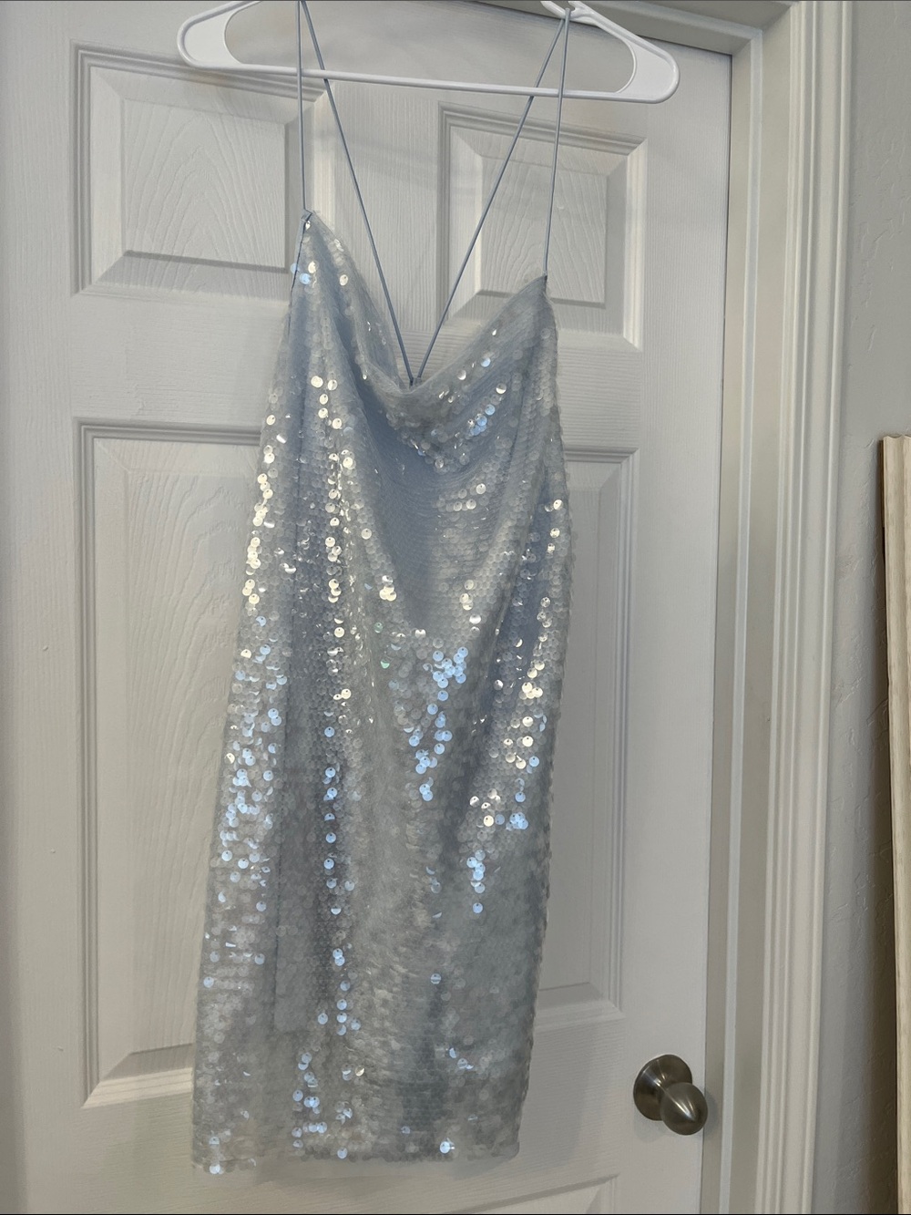 NWT Light Blue Sequin Cowl Neck Mini Dress XL